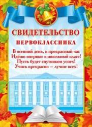 Свидетельство А5 МП 044.021 Первоклассника
