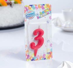 Свеча ЦИФРА "3" Овал красная 2303037