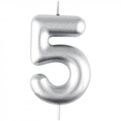 Свеча ЦИФРА "5" MESHU 6см серебряная MS_59778