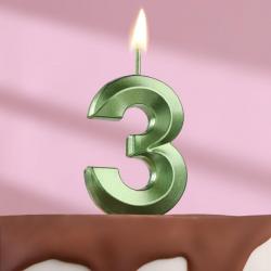 Свеча ЦИФРА "3" ГРАНЬ изумруд 5см 5572737