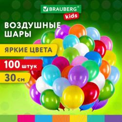 Шары ПАСТЕЛЬ*12 Яркие цвета ассорти 591872 BRAUBERG KIDS (100шт.)