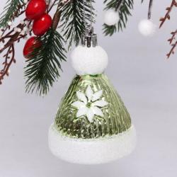 Елочн. украш. НОВОГОДНЯЯ ШАПОЧКА зеленая 6,5*6,5*9,5см 916-0768 (Серпантин)