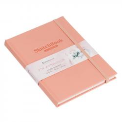 Скетчбук А5 40л.Коралловый кожзам на резинке д/акв. 200г/м2 цв.листов-белый SkBWh_37676