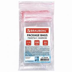 Пакеты с замком ZIP LOCK 70*100мм ПВД 35мкм BRAUBERG 606208 (комплект 100)