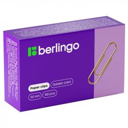 Скрепки 50мм 100шт.BERLINGO BK2518 золотистые