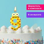 Свеча ЦИФРА "9" С глазками 6см с держателем блист. 591412 Свеча ЦИФРА "9" С глазками 6см с держателем блист. 591412