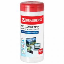 Салфетки д/монит.BRAUBERG 510122 (туба 100шт.)